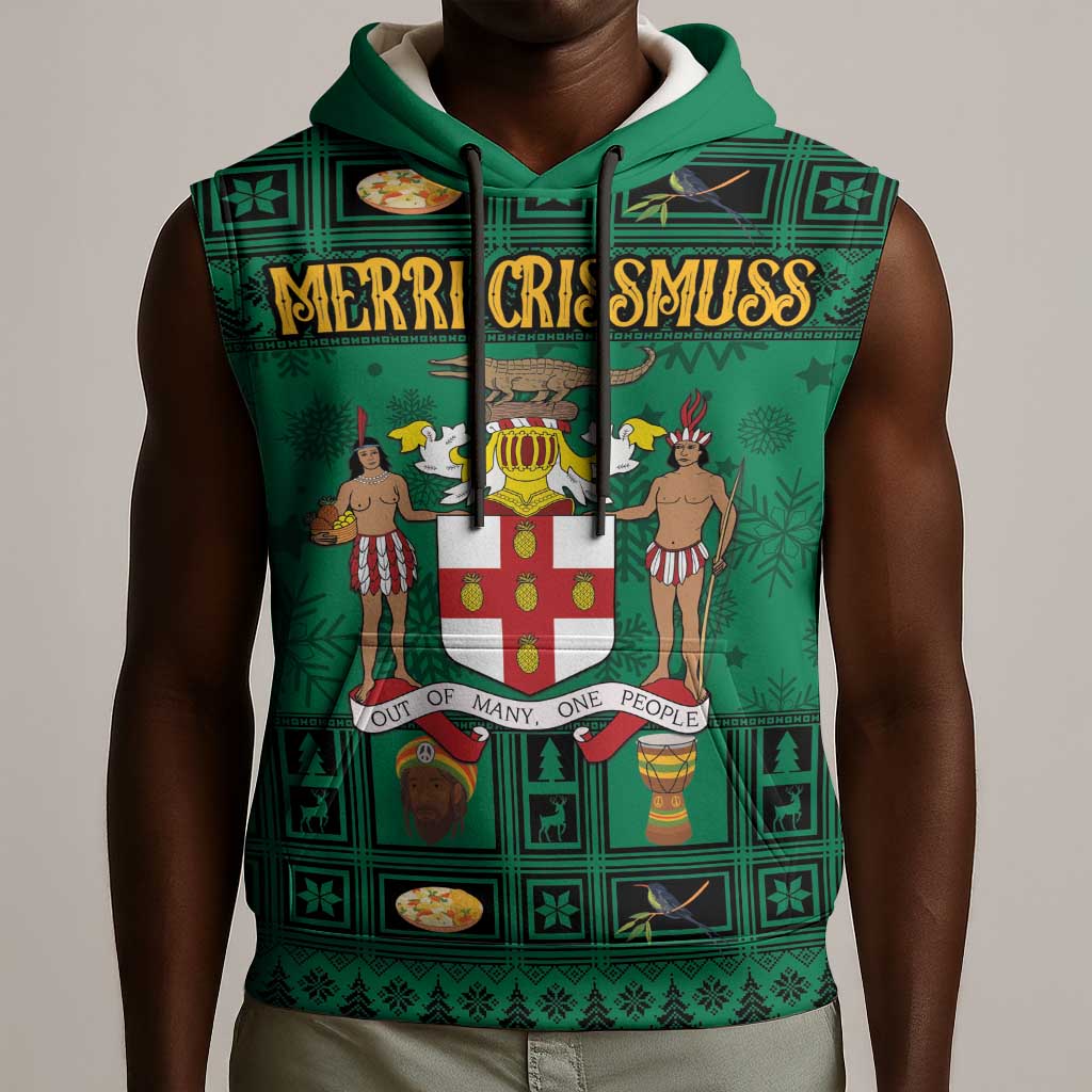 Personalized Afro-Jamaicans Merri Crissmuss Sleeveless Hoodie Coat Of Arms - Xmas - African Pride