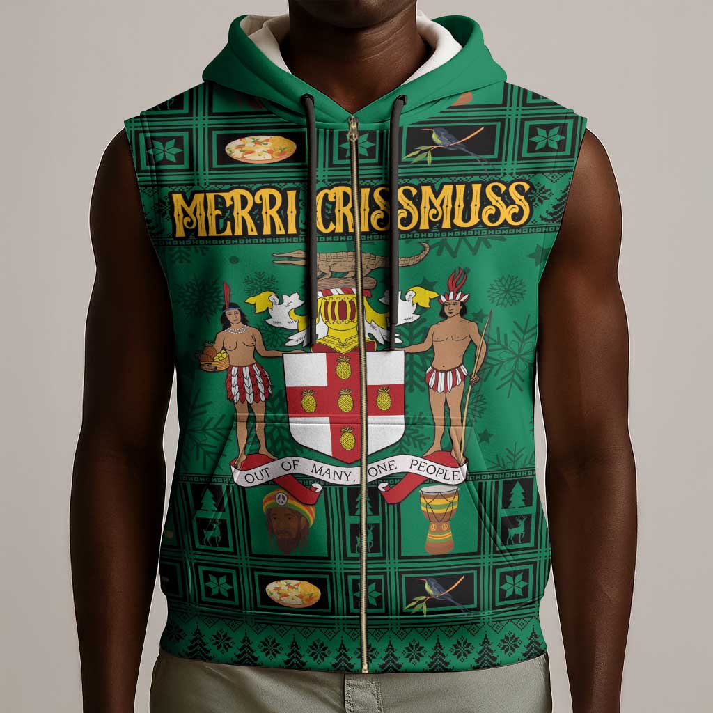 Personalized Afro-Jamaicans Merri Crissmuss Sleeveless Zip Hoodie Coat Of Arms - Xmas - African Pride