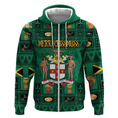 Personalized Afro-Jamaicans Merri Crissmuss Zip Hoodie Coat Of Arms - Xmas