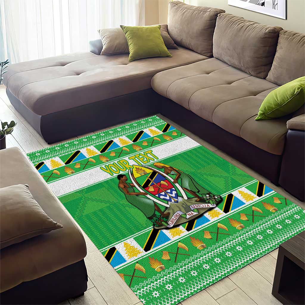 Personalized Afro Tanzania Christmas Area Rug Heri ya Krismasi With Coat Of Arms