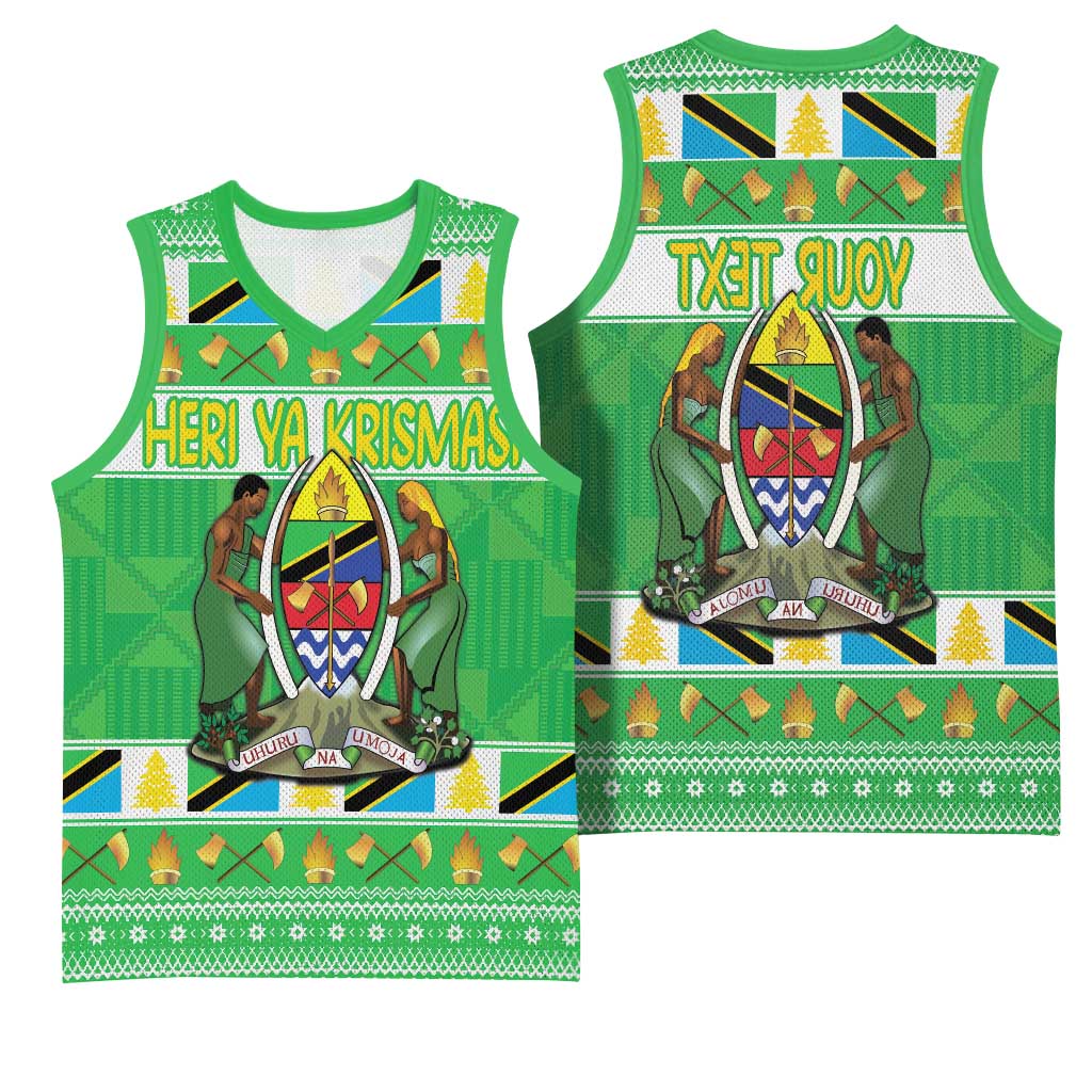 Personalized Afro Tanzania Christmas Basketball Jersey Heri ya Krismasi With Coat Of Arms - African Pride