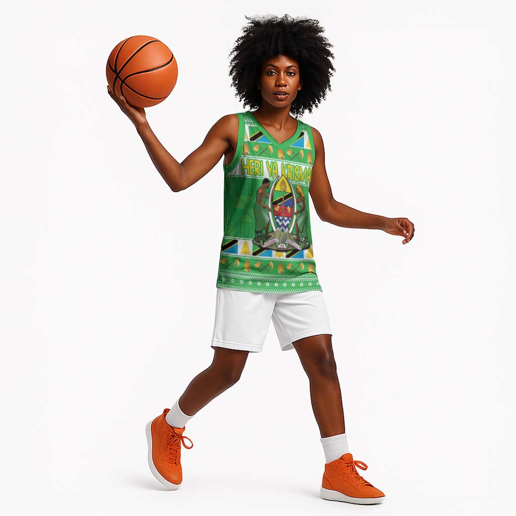 Personalized Afro Tanzania Christmas Basketball Jersey Heri ya Krismasi With Coat Of Arms - African Pride