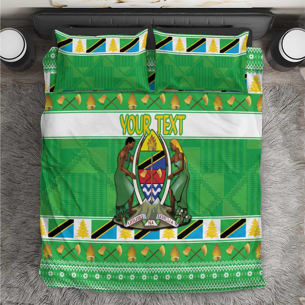Personalized Afro Tanzania Christmas Bedding Set Heri ya Krismasi With Coat Of Arms