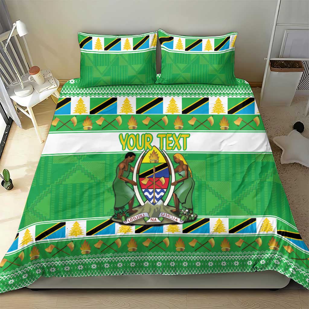 Personalized Afro Tanzania Christmas Bedding Set Heri ya Krismasi With Coat Of Arms