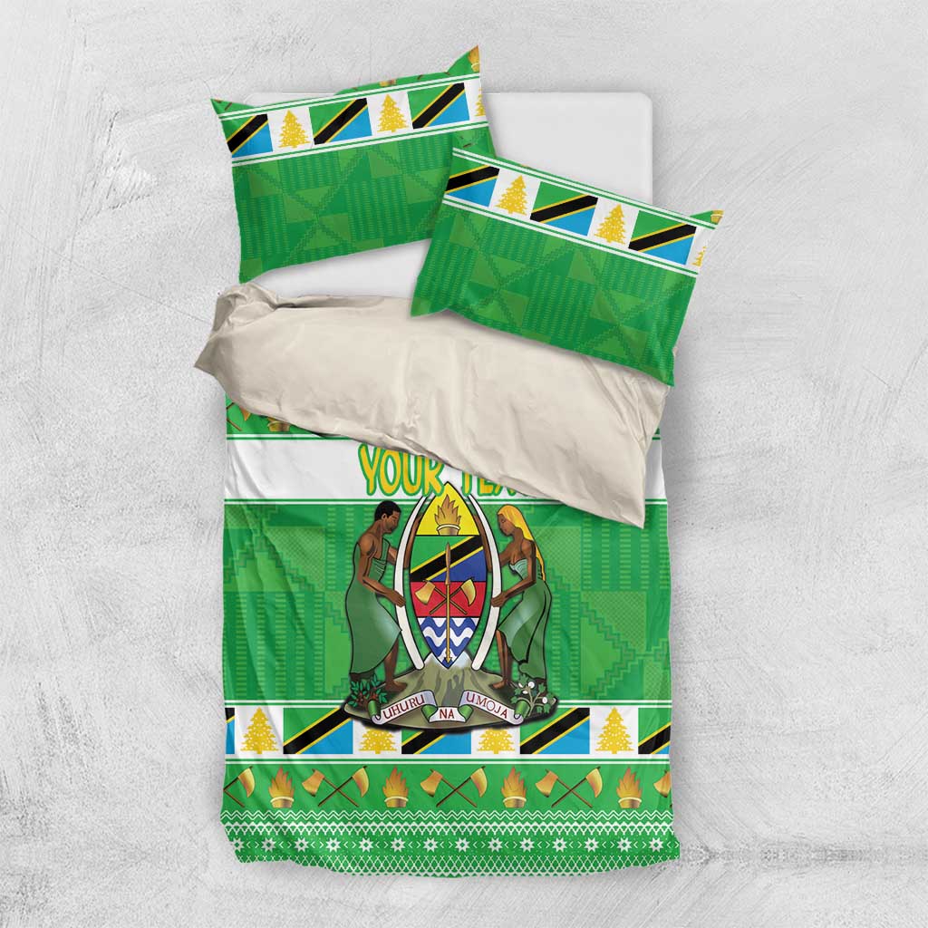 Personalized Afro Tanzania Christmas Bedding Set Heri ya Krismasi With Coat Of Arms
