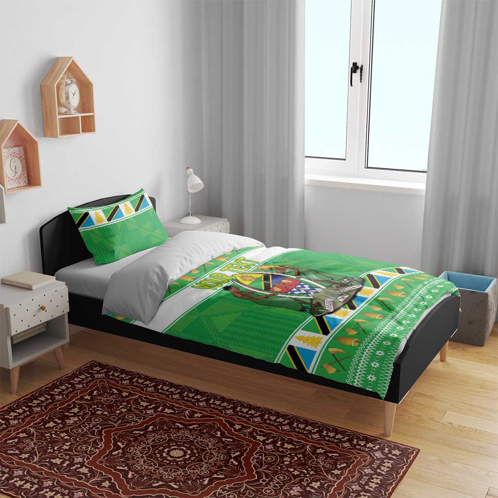 Personalized Afro Tanzania Christmas Bedding Set Heri ya Krismasi With Coat Of Arms