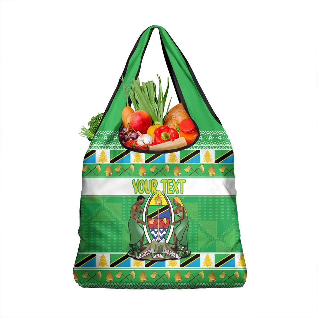 Personalized Afro Tanzania Christmas Grocery Bag Heri ya Krismasi With Coat Of Arms