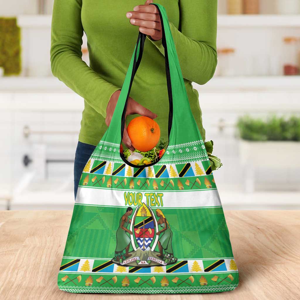 Personalized Afro Tanzania Christmas Grocery Bag Heri ya Krismasi With Coat Of Arms