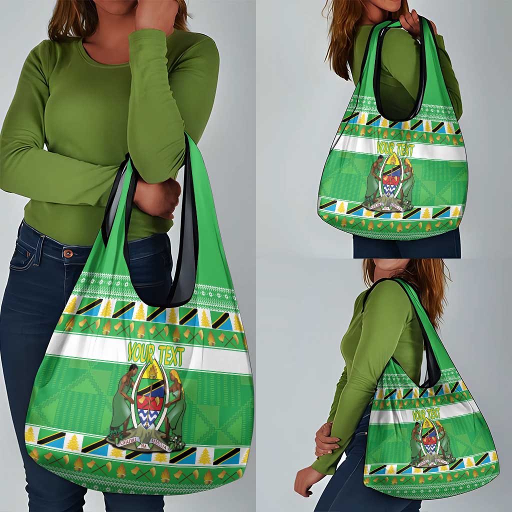 Personalized Afro Tanzania Christmas Grocery Bag Heri ya Krismasi With Coat Of Arms