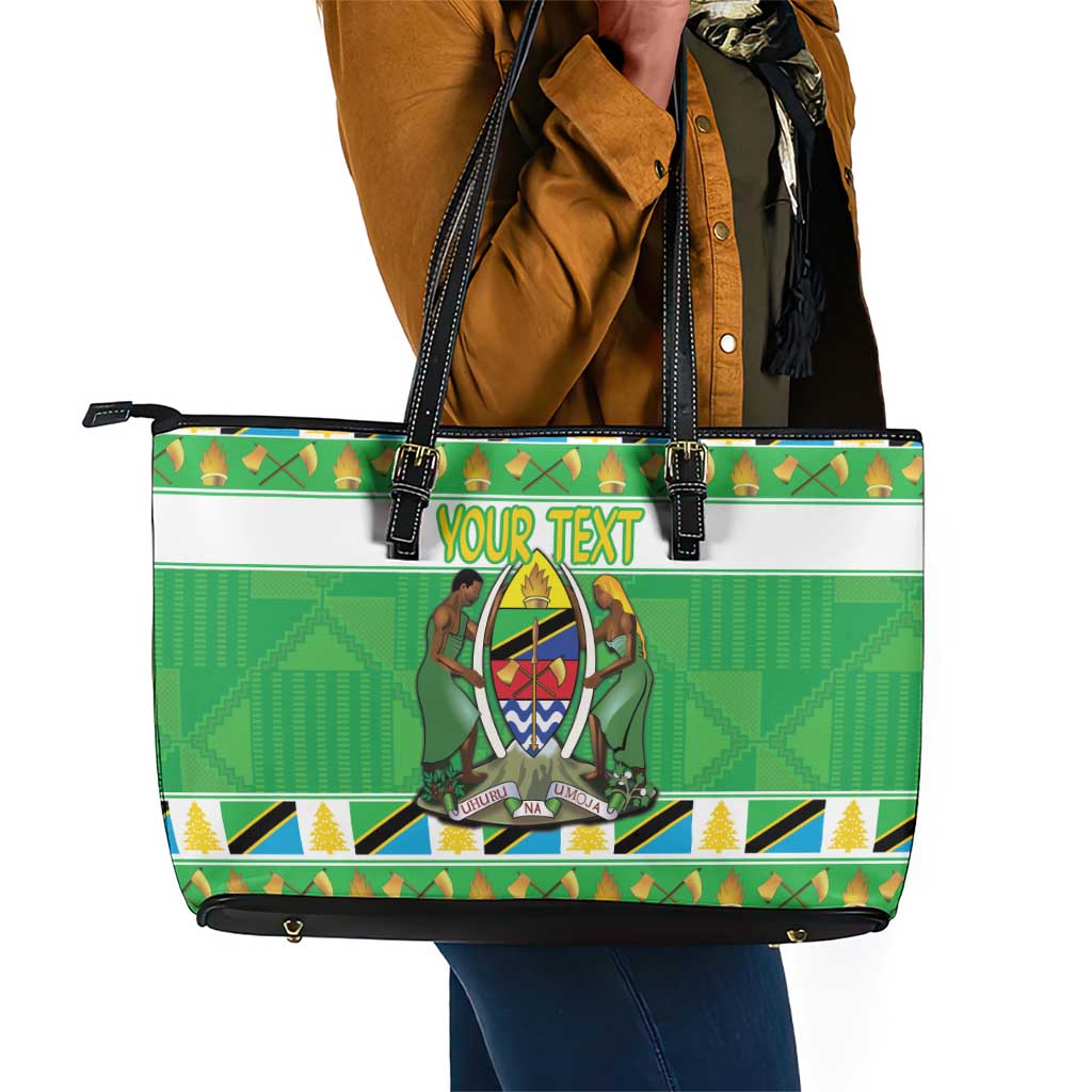 Personalized Afro Tanzania Christmas Leather Tote Bag Heri ya Krismasi With Coat Of Arms