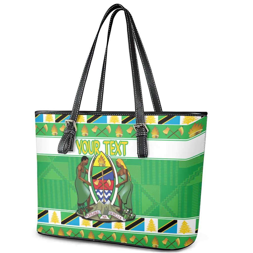 Personalized Afro Tanzania Christmas Leather Tote Bag Heri ya Krismasi With Coat Of Arms