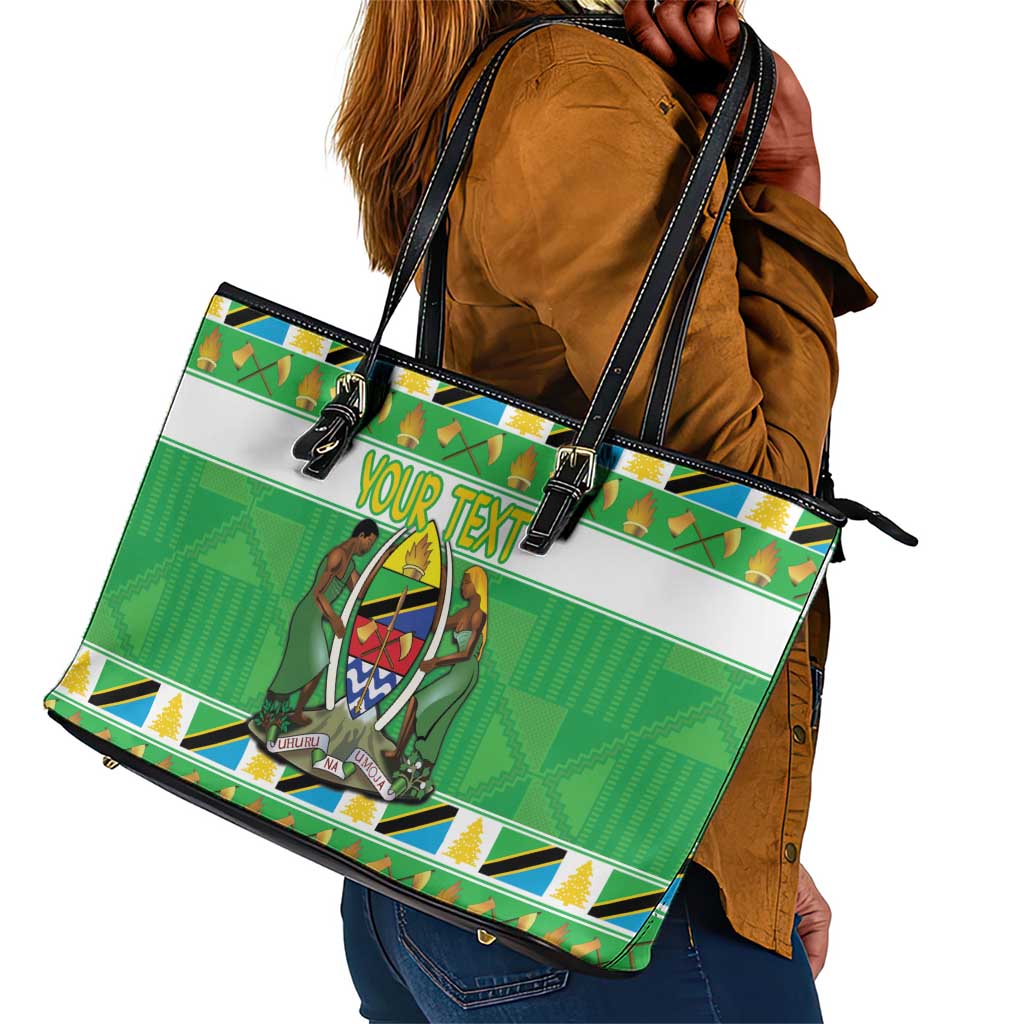 Personalized Afro Tanzania Christmas Leather Tote Bag Heri ya Krismasi With Coat Of Arms