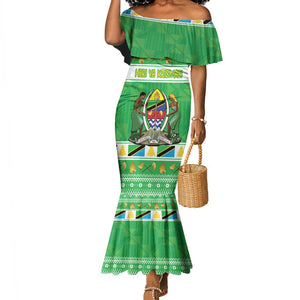 Personalized Afro Tanzania Christmas Mermaid Dress Heri ya Krismasi With Coat Of Arms