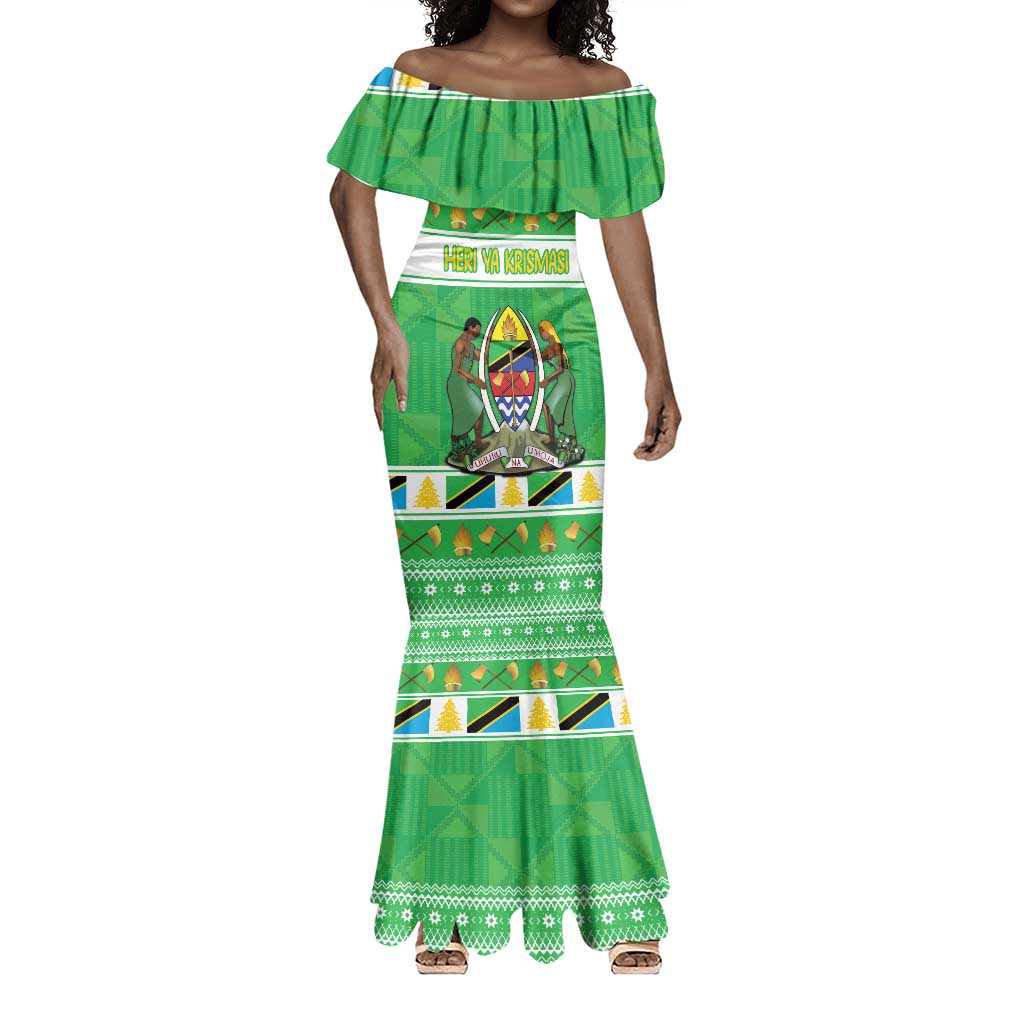 Personalized Afro Tanzania Christmas Mermaid Dress Heri ya Krismasi With Coat Of Arms