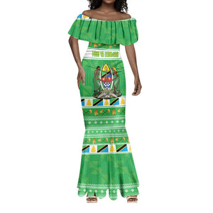 Personalized Afro Tanzania Christmas Mermaid Dress Heri ya Krismasi With Coat Of Arms