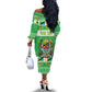 Personalized Afro Tanzania Christmas Off The Shoulder Long Sleeve Dress Heri ya Krismasi With Coat Of Arms