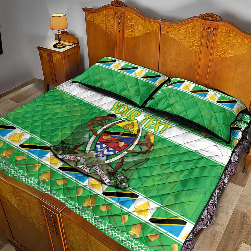 Personalized Afro Tanzania Christmas Quilt Bed Set Heri ya Krismasi With Coat Of Arms