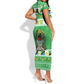 Personalized Afro Tanzania Christmas Short Sleeve Bodycon Dress Heri ya Krismasi With Coat Of Arms LT18