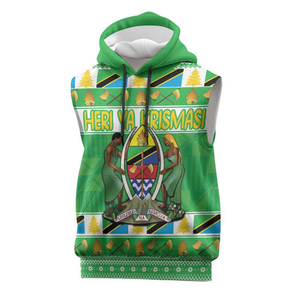 Personalized Afro Tanzania Christmas Sleeveless Hoodie Heri ya Krismasi With Coat Of Arms - African Pride