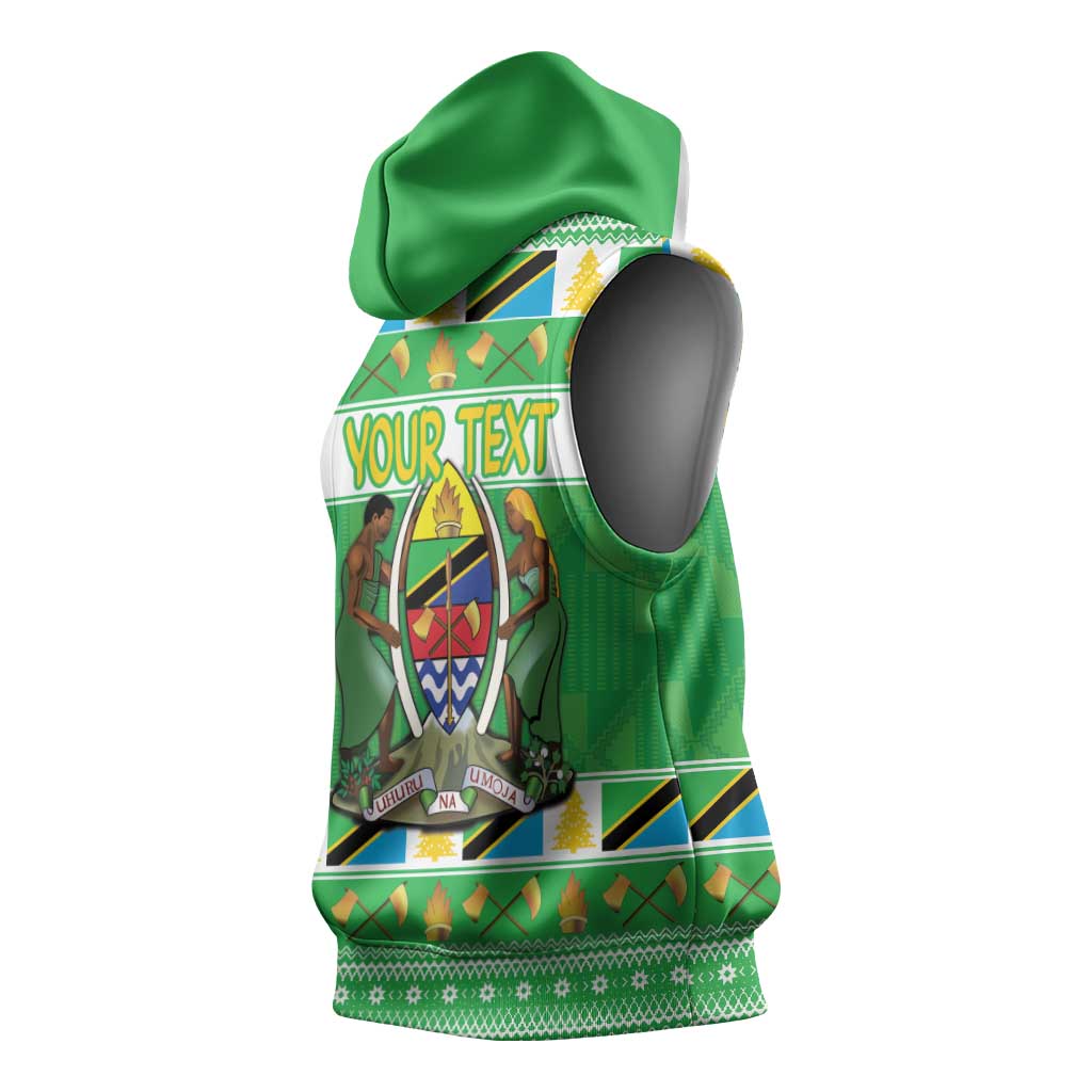 Personalized Afro Tanzania Christmas Sleeveless Hoodie Heri ya Krismasi With Coat Of Arms - African Pride