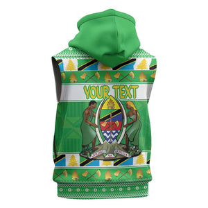 Personalized Afro Tanzania Christmas Sleeveless Zip Hoodie Heri ya Krismasi With Coat Of Arms - African Pride
