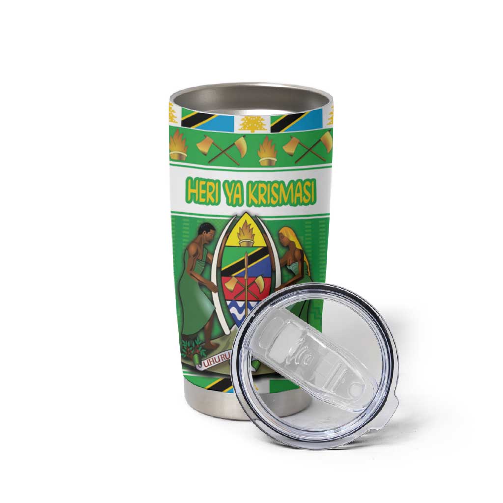 Personalized Afro Tanzania Christmas Tumbler Cup Heri ya Krismasi With Coat Of Arms