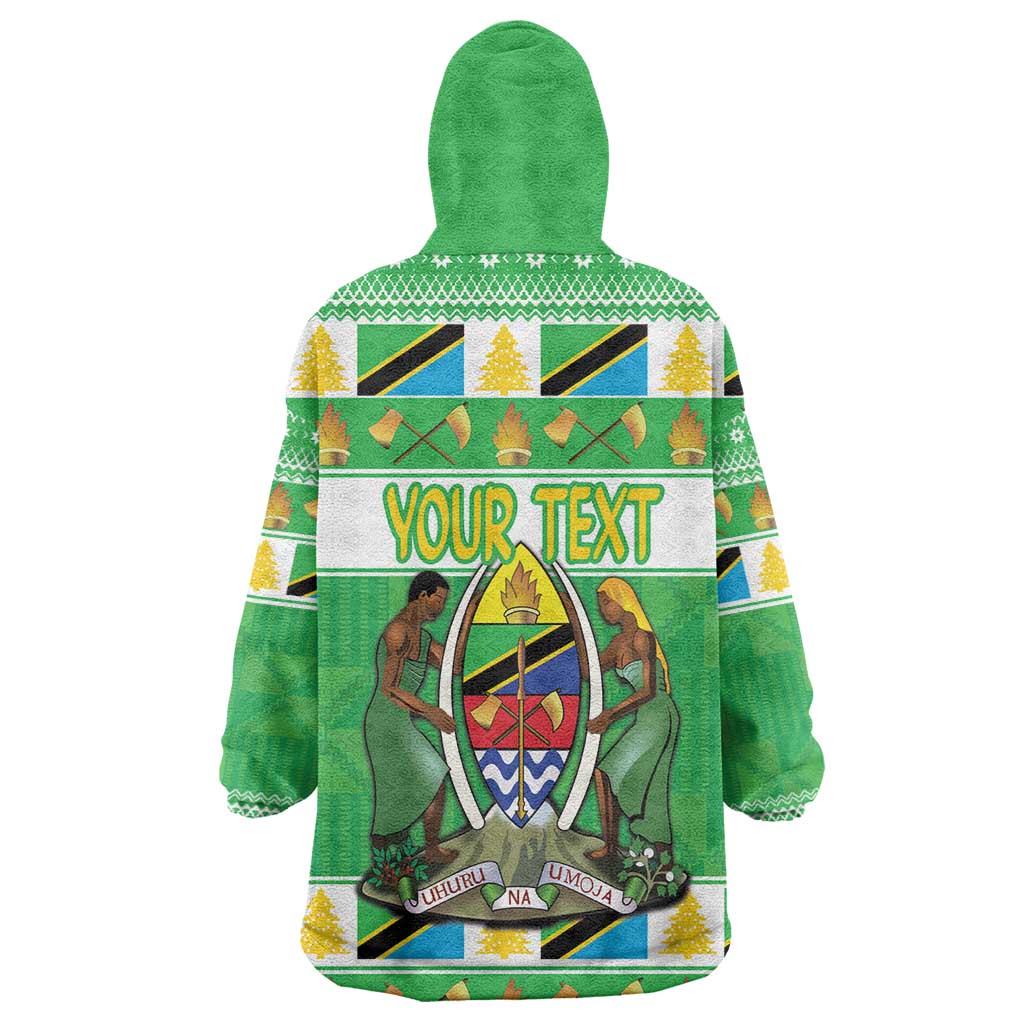 Personalized Afro Tanzania Christmas Wearable Blanket Hoodie Heri ya Krismasi With Coat Of Arms