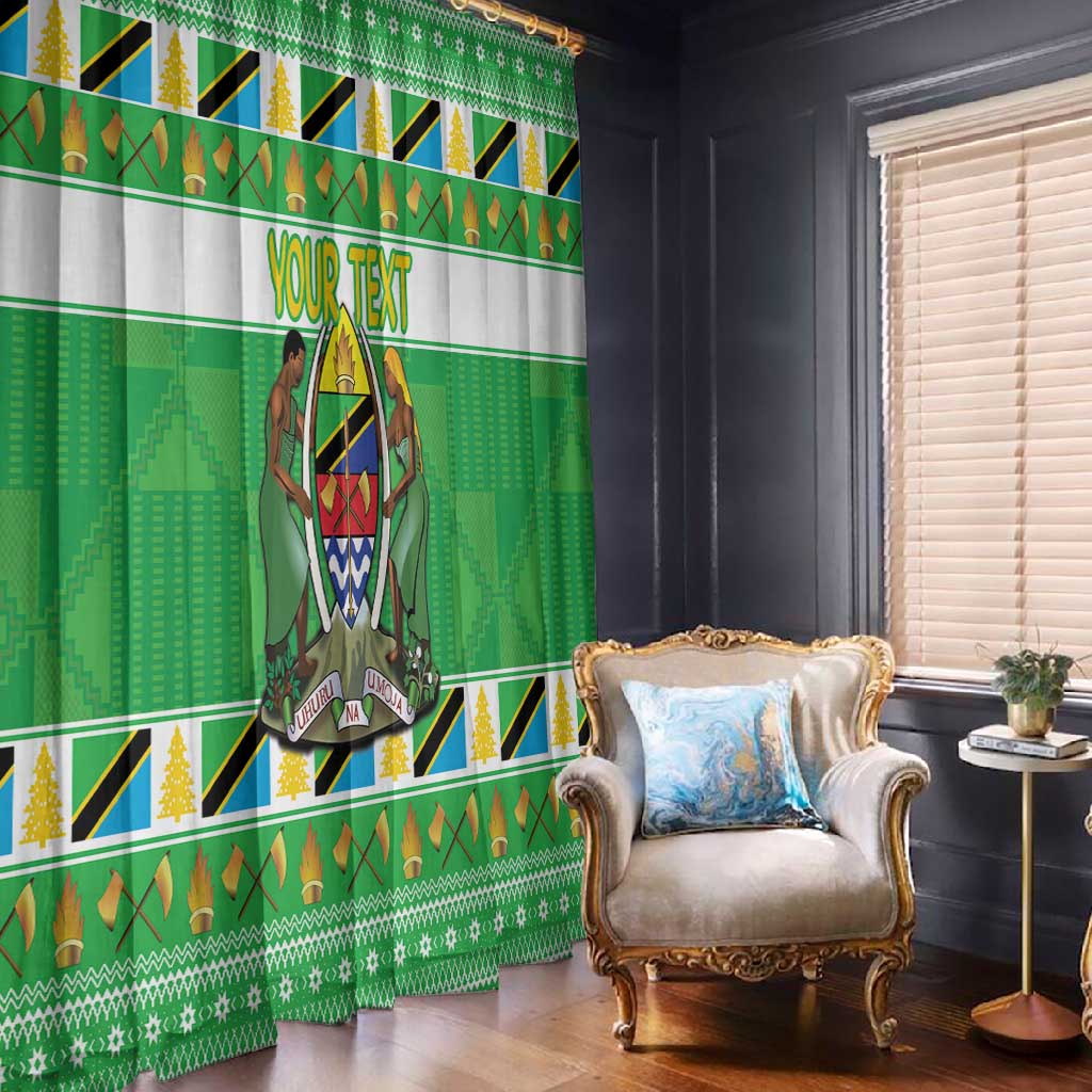Personalized Afro Tanzania Christmas Window Curtain Heri ya Krismasi With Coat Of Arms
