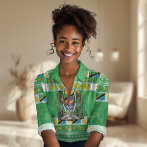 Personalized Afro Tanzania Christmas Women Casual Shirt Heri ya Krismasi With Coat Of Arms LT18