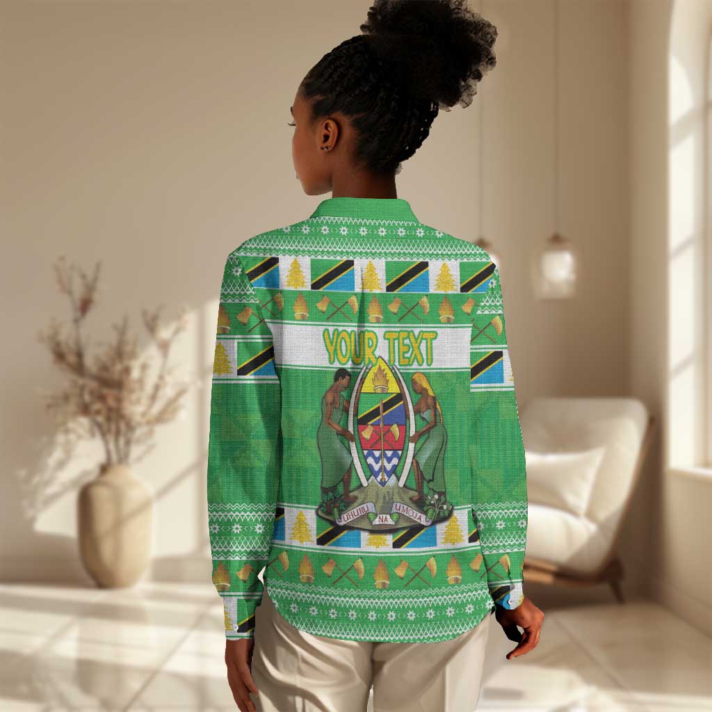 Personalized Afro Tanzania Christmas Women Casual Shirt Heri ya Krismasi With Coat Of Arms LT18