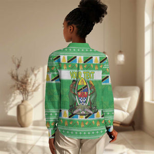 Personalized Afro Tanzania Christmas Women Casual Shirt Heri ya Krismasi With Coat Of Arms LT18