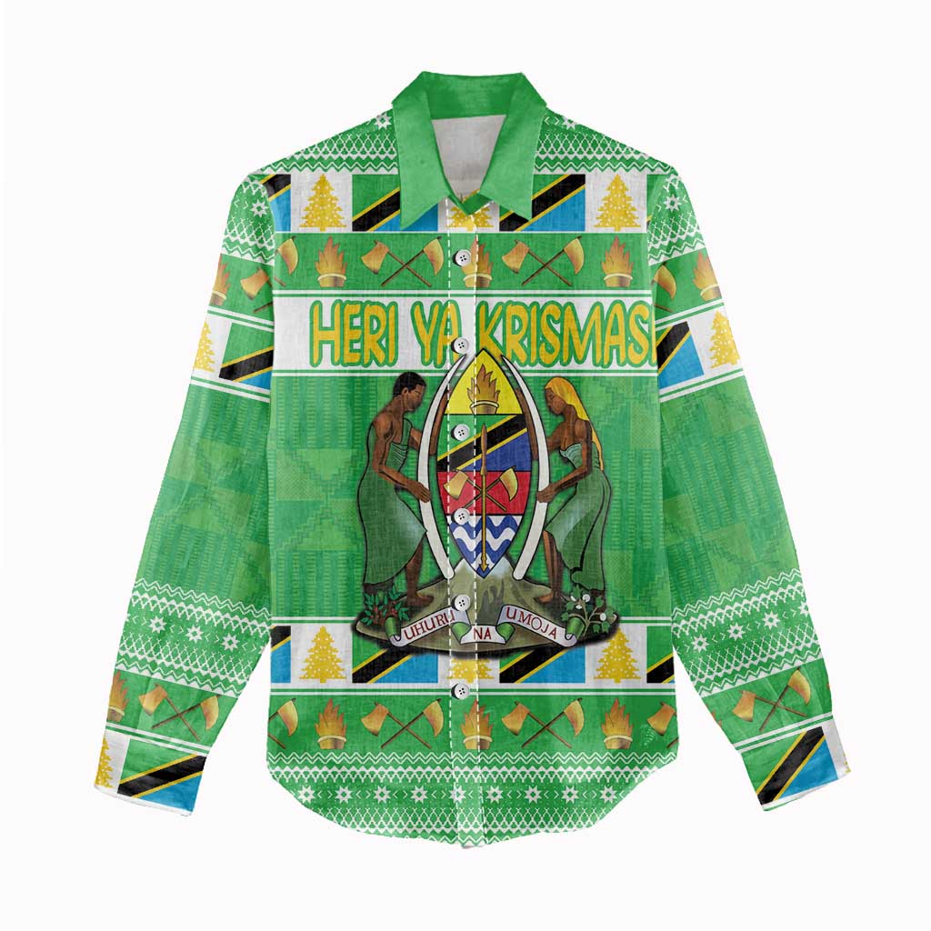 Personalized Afro Tanzania Christmas Women Casual Shirt Heri ya Krismasi With Coat Of Arms LT18