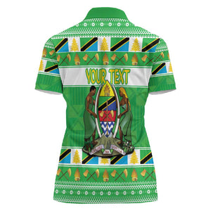 Personalized Afro Tanzania Christmas Women Polo Shirt Heri ya Krismasi With Coat Of Arms
