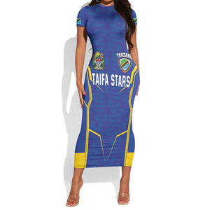 Custom Afro Tanzania Football Short Sleeve Bodycon Dress Taifa Stars Go Champion LT18