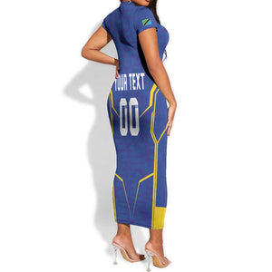 Custom Afro Tanzania Football Short Sleeve Bodycon Dress Taifa Stars Go Champion LT18