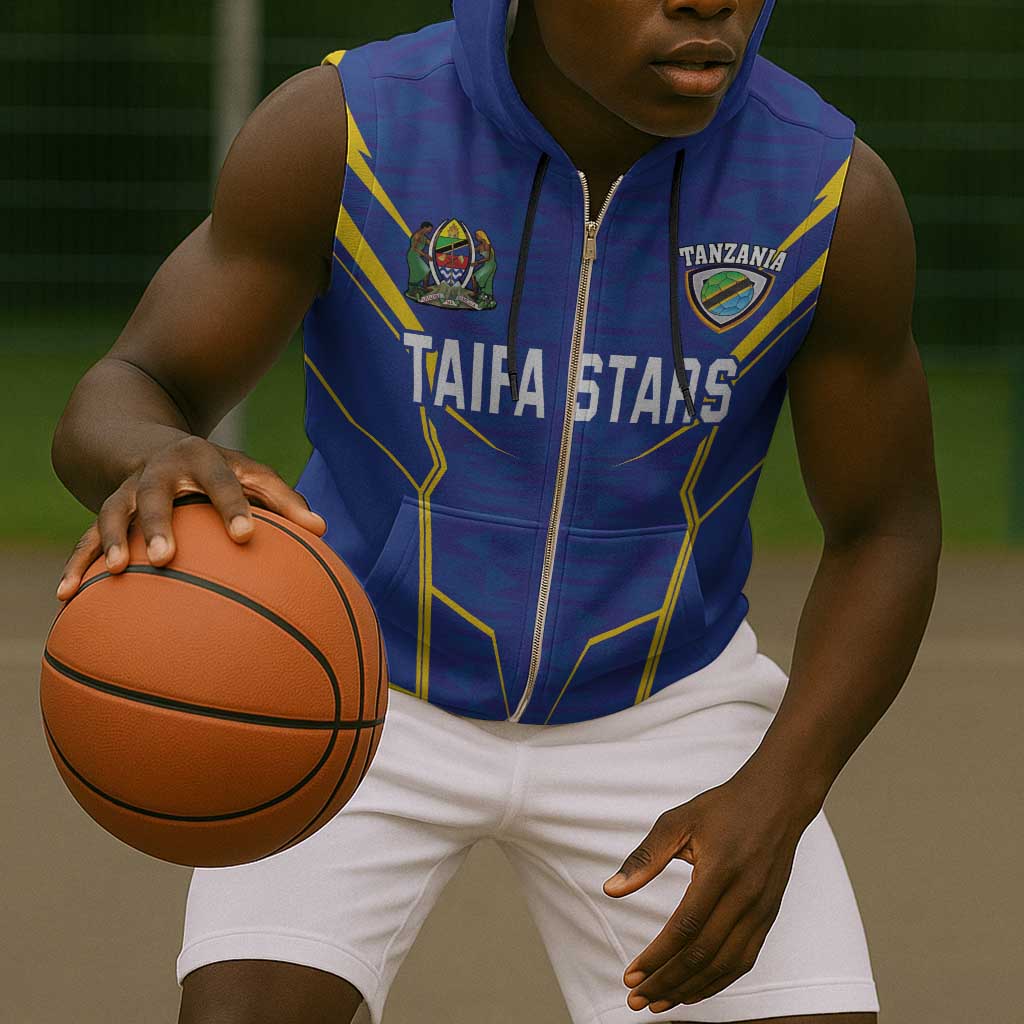 Custom Afro Tanzania Football Sleeveless Zip Hoodie Taifa Stars Go Champion - African Pride