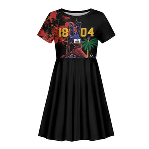 Afro-Haitians Negre Marron Kid Short Sleeve Dress Libete Egalite Fratenite - African Pride