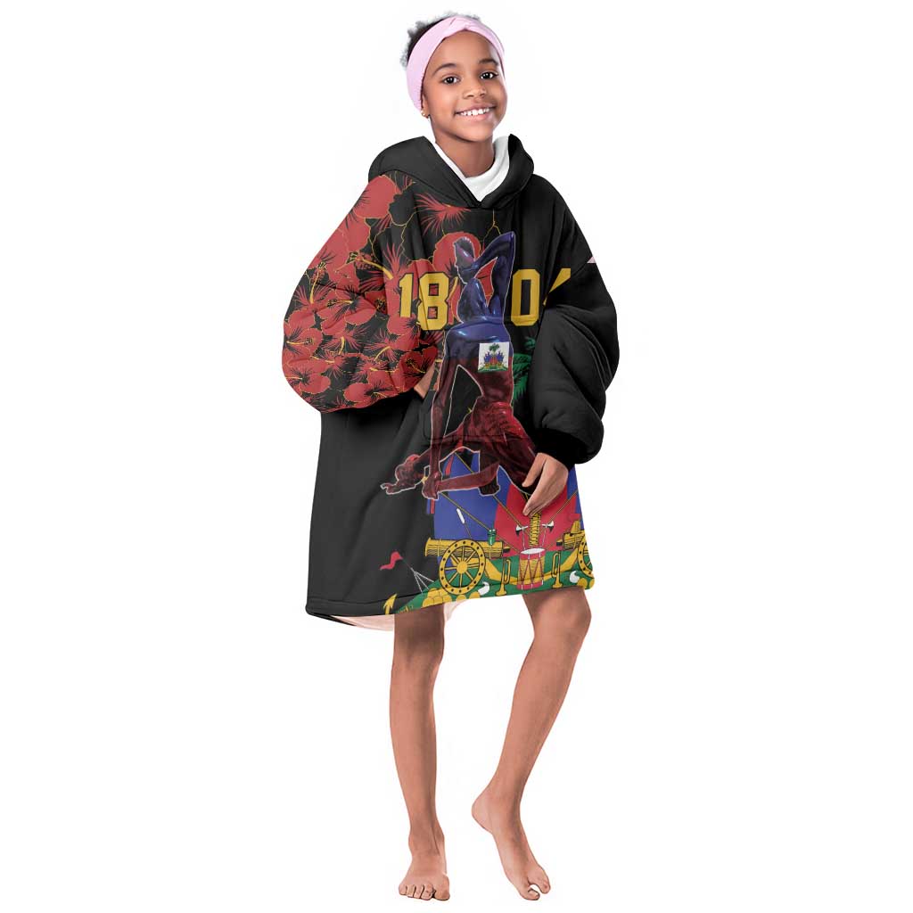 Afro-Haitians Negre Marron Kid Wearable Blanket Hoodie Libete Egalite Fratenite - African Pride