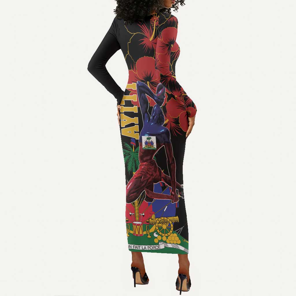 Afro-Haitians Negre Marron Long Sleeve Bodycon Dress Libete Egalite Fratenite - African Pride