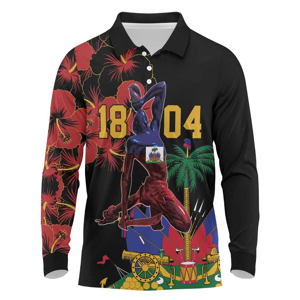 Afro-Haitians Negre Marron Long Sleeve Polo Shirt Libete Egalite Fratenite - African Pride