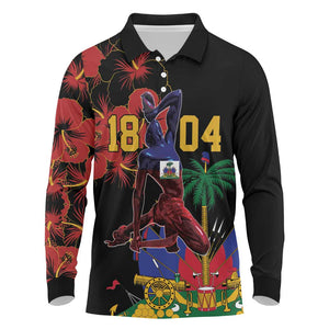 Afro-Haitians Negre Marron Long Sleeve Polo Shirt Libete Egalite Fratenite - African Pride