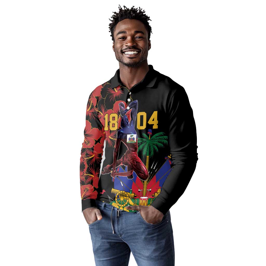 Afro-Haitians Negre Marron Long Sleeve Polo Shirt Libete Egalite Fratenite - African Pride