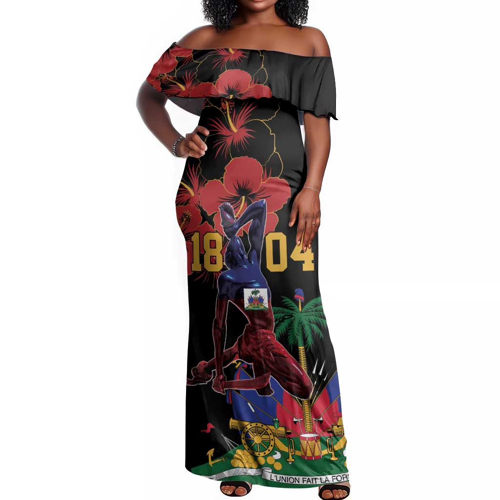 Afro-Haitians Negre Marron Off Shoulder Maxi Dress Libete Egalite Fratenite - African Pride