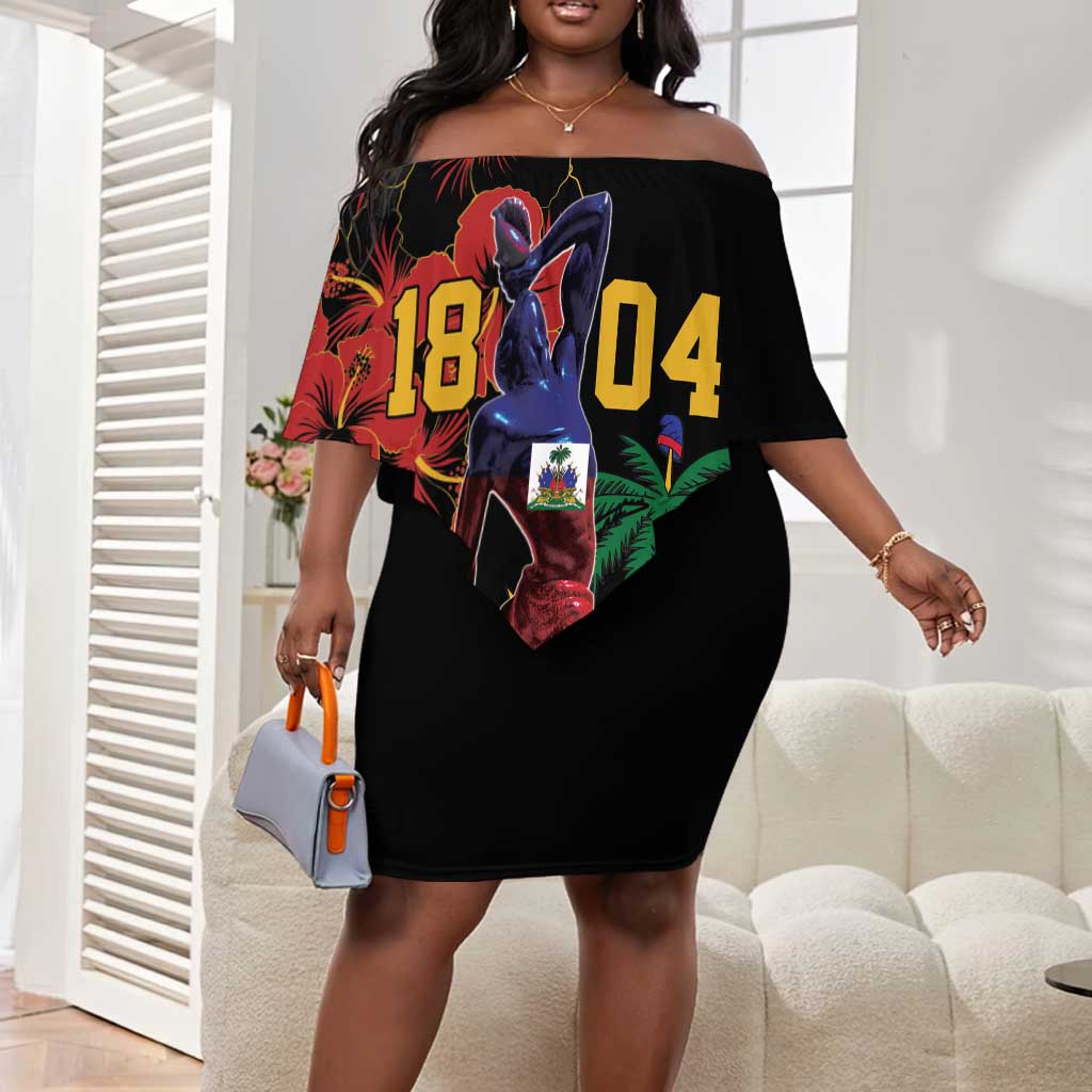 Afro-Haitians Negre Marron Off Shoulder Short Dress Libete Egalite Fratenite - African Pride