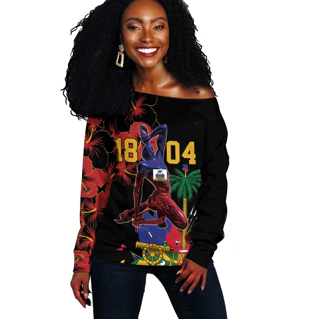 Afro-Haitians Negre Marron Off Shoulder Sweater Libete Egalite Fratenite - African Pride