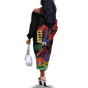 Afro-Haitians Negre Marron Off The Shoulder Long Sleeve Dress Libete Egalite Fratenite - African Pride