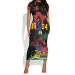 Afro-Haitians Negre Marron Short Sleeve Bodycon Dress Libete Egalite Fratenite - African Pride