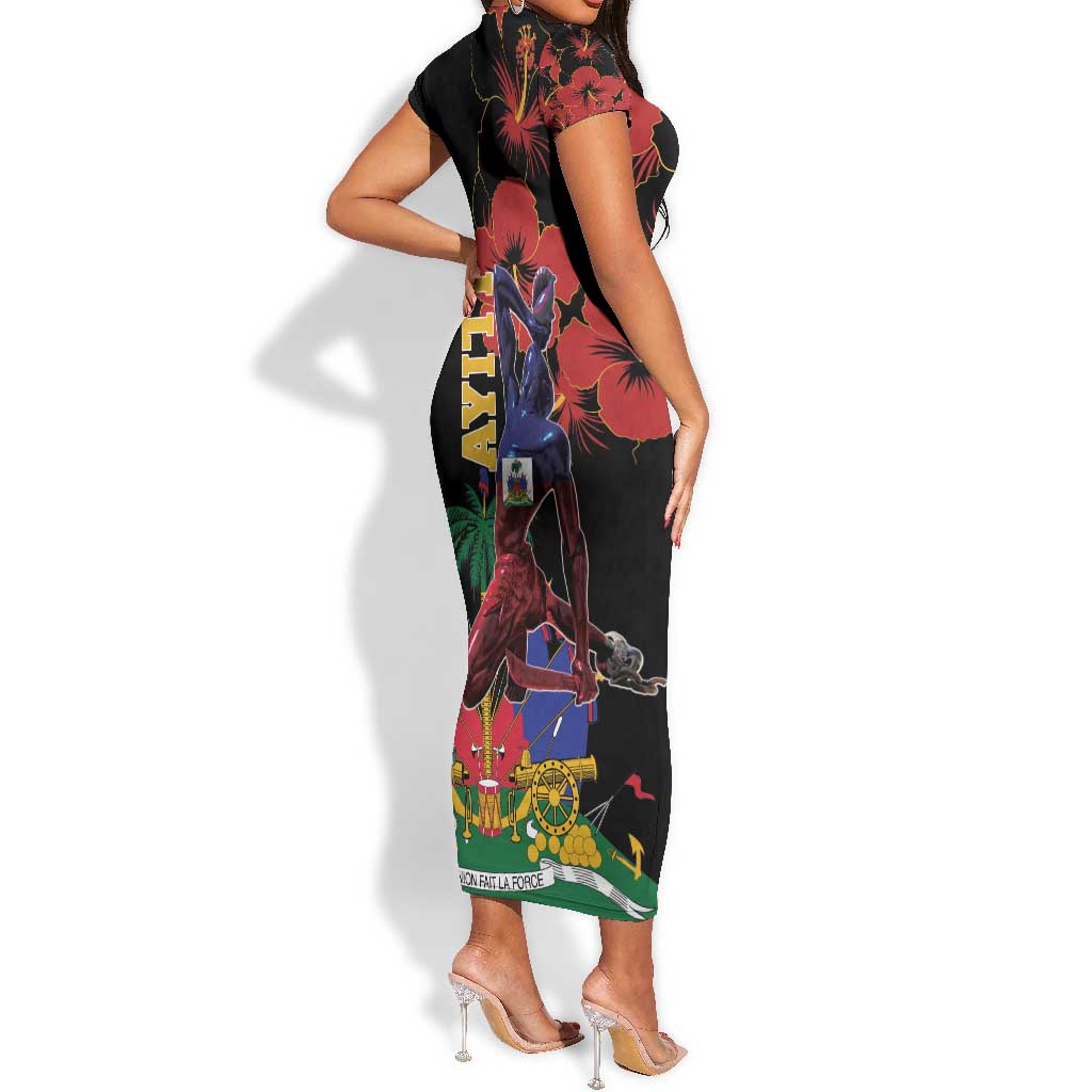 Afro-Haitians Negre Marron Short Sleeve Bodycon Dress Libete Egalite Fratenite - African Pride