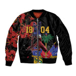 Afro-Haitians Negre Marron Sleeve Zip Bomber Jacket Libete Egalite Fratenite - African Pride