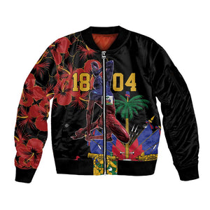 Afro-Haitians Negre Marron Sleeve Zip Bomber Jacket Libete Egalite Fratenite - African Pride